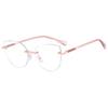 Clear Lens Rimless Glasses Female Metal Trendy Cat Eye Glasses Frame Women Eyewear, Rose Gold Brown view 1