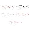 Clear Lens Rimless Glasses Female Metal Trendy Cat Eye Glasses Frame Women Eyewear, Rose Gold Brown view 4