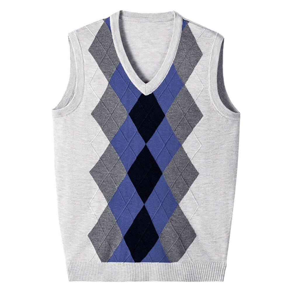 SWJGLITTR Men's Argyle Sweater Vest Classic Business Knitwear Wool Vests Sleeveless Pullover Autumn Winter Vest (White,Medium)