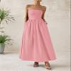 PRETTYGARDEN Women 2025 Summer Elegant Strapless Maxi Dress Tube Top Dress A Line Flowy Long Wedding Party Cocktail Dresses(Pink,Large) view 2