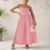 PRETTYGARDEN Women 2025 Summer Elegant Strapless Maxi Dress Tube Top Dress A Line Flowy Long Wedding Party Cocktail Dresses(Pink,Large) view 3