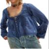 Blue Lace Tie Front Top Y2k Coquette Long Sleeve Button Up Chiffon Cardigan Flowy Boho Peplum Going Out Tops for Women view 1