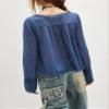 Blue Lace Tie Front Top Y2k Coquette Long Sleeve Button Up Chiffon Cardigan Flowy Boho Peplum Going Out Tops for Women view 4