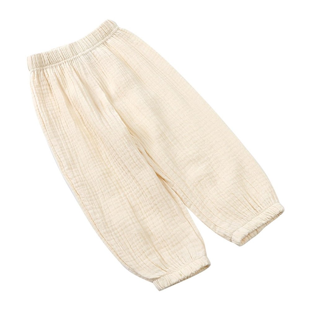Boys Girls Solid Color Cotton Linen Harem Pants Baby Basic Long Bloomer Trouser Kids Elastic (Beige, 18-24 Months)