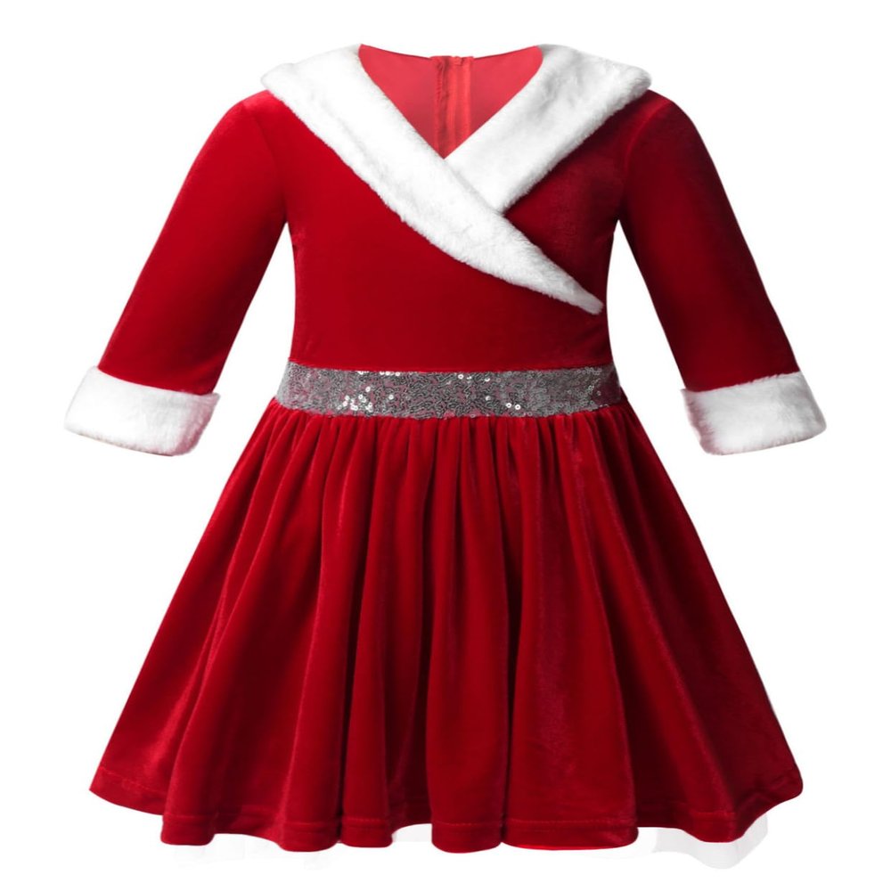 Moggemol Kids Girls Miss Santa Claus Christmas Tutu Dress Velvet Princess Figure Skating Dance Performance Dress Red 16 Years