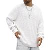 Gsywaipei Men's Waffle Long Sleeved Sweater Solid Color Crewneck Male Knitted Pullover Casual Regular Fit Knit Sweaters (White,Small) view 1