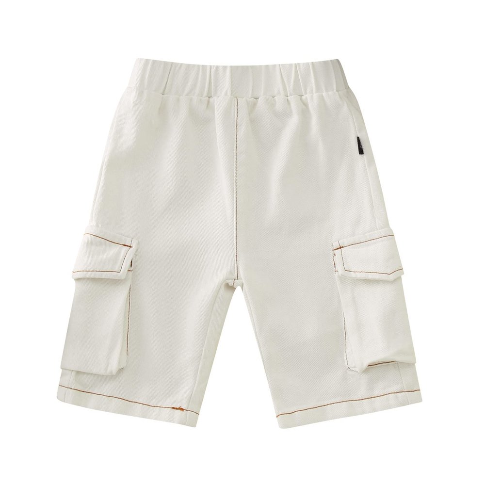 Baby Boys Jeans Pull On Denim Cargo Pants Toddler Kids Summer Loose Elastic Waist Cropped Trouser (White, 1-2 Years)