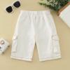 Baby Boys Jeans Pull On Denim Cargo Pants Toddler Kids Summer Loose Elastic Waist Cropped Trouser (White, 1-2 Years) view 3