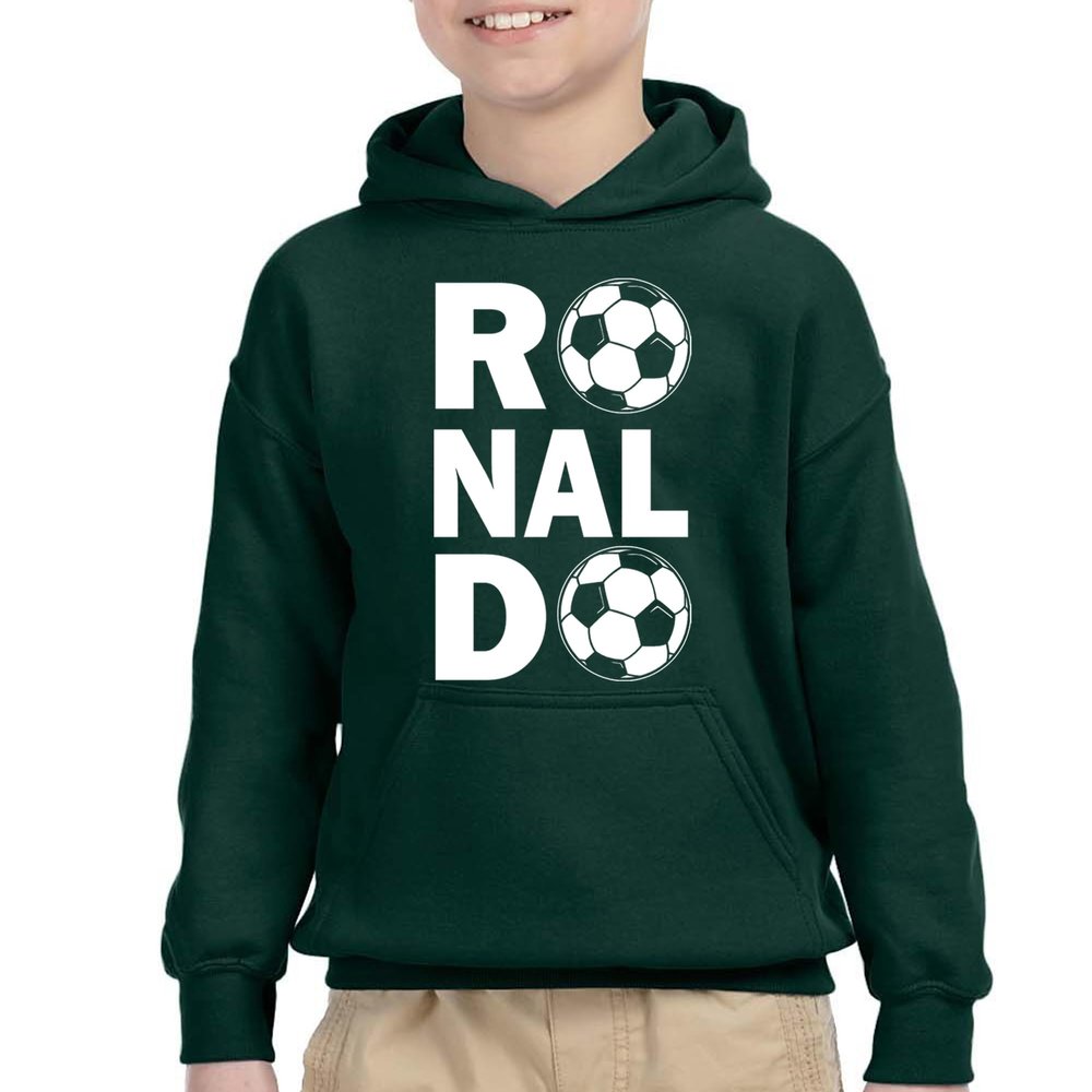 FerociTees Kids Unisex Ronaldo Soccer American Football X-Large Forest Green Hoodie