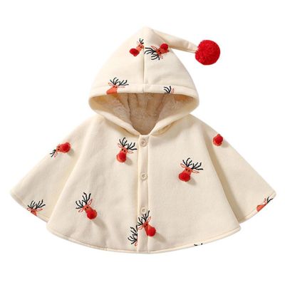 Baby Hooded Cloak,Baby Girls and Boys Cape for Christmas,Infant Toddlers Winter Warm Coat Car Seat Poncho Hood Outfit (Beige, 6-12 Months)