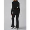 Women 2 Piece Lounge Sets Fold-over Flare Pants Set Long Sleeve Cropped Top Casual Outfits Pajamas view 2