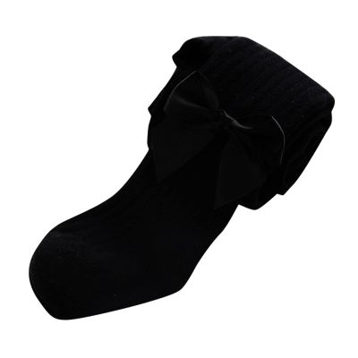 Girls Tights Cotton Cable Knit Footed Leggings Seamless Bow Tights Toddler Baby Girl Pantyhose (Black, 6-12 Months)