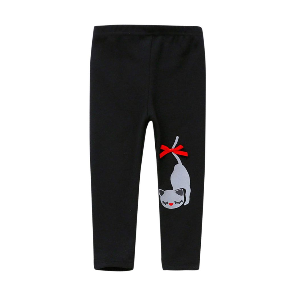 Baby Girls Cute Cat Print Leggings Toddler Assorted Everyday Pull on Leggings Cotton Pants Baby (Black, 3-4 Years)