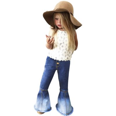 Baby Girls Bell Bottom Jeans Vintage Toddler Kid Denim Flare Pants Western Jeans Cowgirl Outfit (Blue, 5-6 Years)