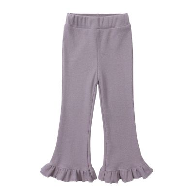 Toddler Girl High Elastic Waist Flare Slim Leggings Baby Pants Wide Leg Ruffle Pants Casual Bell (Purple, 4-5 Years)