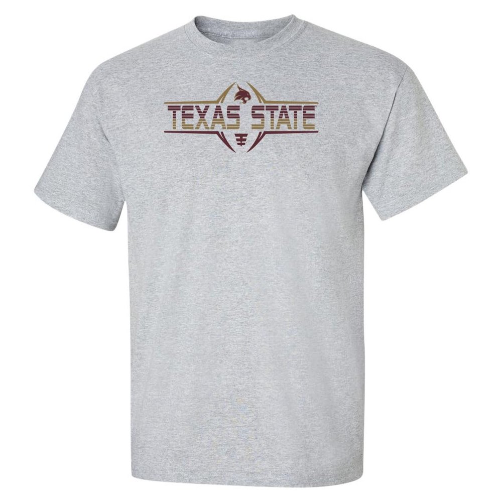 CornBorn Texas State Tshirt Men - Striped Texas State Football Laces - Gray - 5X