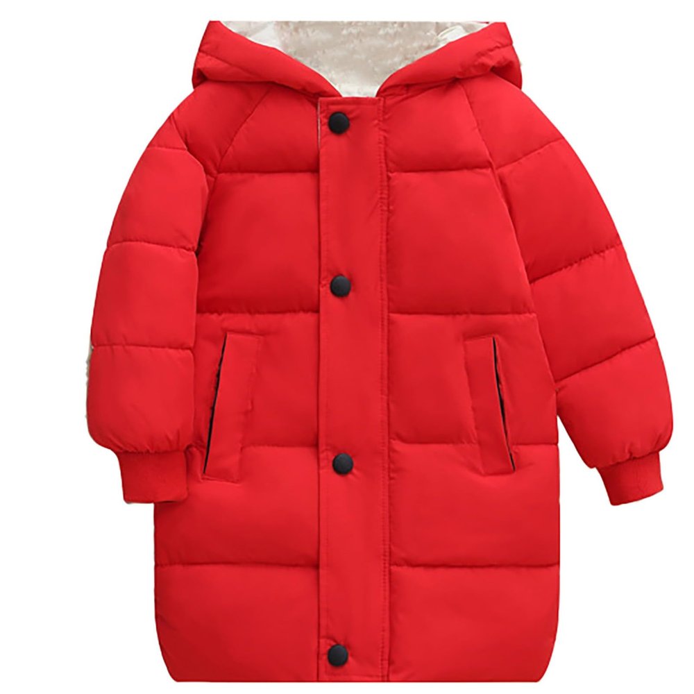 Boys Girls Long Winter Coat Hooded Puffer Jacket Kids Lightweight Down Coat Insulated Parka Thicken (Red, 4-5 Years)