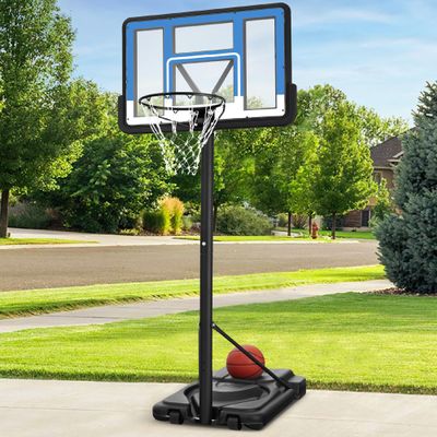 Best Choice Products 10ft Regulation Basketball Hoop, 7.5-10ft Height Adjustable Outdoor Goal w/Shock Absorbent Rim, Base Gel, 2 Wheels - Blue/White