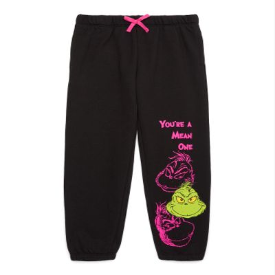 Dr. Seuss Grinch Faces Girls Fleece Joggers, Sizes 4-16 (US, Numeric, 4, 5, Regular, Black)