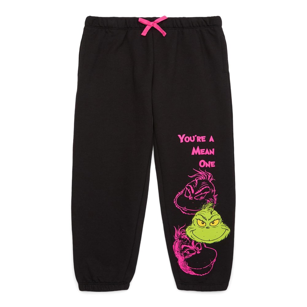 Dr. Seuss Grinch Faces Girls Fleece Joggers, Sizes 4-16 (US, Numeric, 4, 5, Regular, Black)