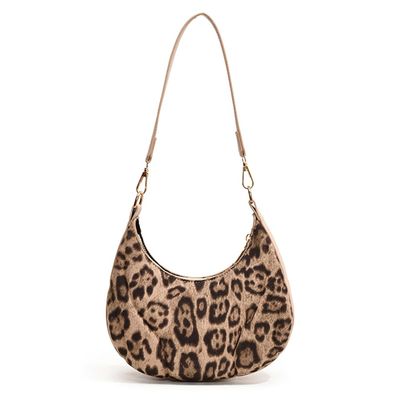 ALINUOYQ Crescent Bag for Women Leopard Print Shoulder Bag PU Leather Zipper Closure Trendy Hobo Bag for Work Travel (Khaki)