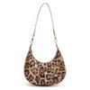 ALINUOYQ Crescent Bag for Women Leopard Print Shoulder Bag PU Leather Zipper Closure Trendy Hobo Bag for Work Travel (Khaki)