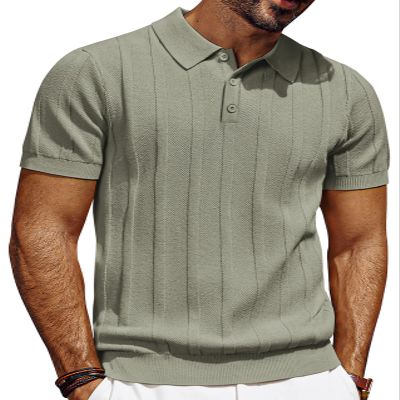 PJ PAUL JONES Men's Polo Shirts Short Sleeve Lightweight Textured Knitted Polo Golf Shirts for Summer Khaki Green M