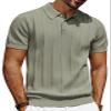PJ PAUL JONES Men's Polo Shirts Short Sleeve Lightweight Textured Knitted Polo Golf Shirts for Summer Khaki Green M view 1