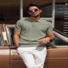 PJ PAUL JONES Men's Polo Shirts Short Sleeve Lightweight Textured Knitted Polo Golf Shirts for Summer Khaki Green M view 3