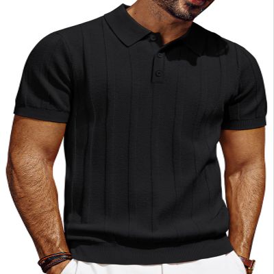 PJ PAUL JONES Black Polo Shirts for Men Short Sleeve Casual Ribbed Knitted Polo Golf Shirts for Summer XL