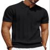 PJ PAUL JONES Black Polo Shirts for Men Short Sleeve Casual Ribbed Knitted Polo Golf Shirts for Summer XL view 1