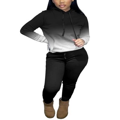 Nimsruc Two Piece Outfits for Women Casual Sweatsuits Set Long Sleeve Hoodie Tracksuit Matching Jogger Pants Sets Black White Gradient XL