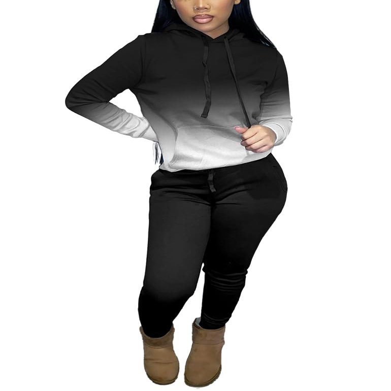 Nimsruc Two Piece Outfits for Women Casual Sweatsuits Set Long Sleeve Hoodie Tracksuit Matching Jogger Pants Sets Black White Gradient XL