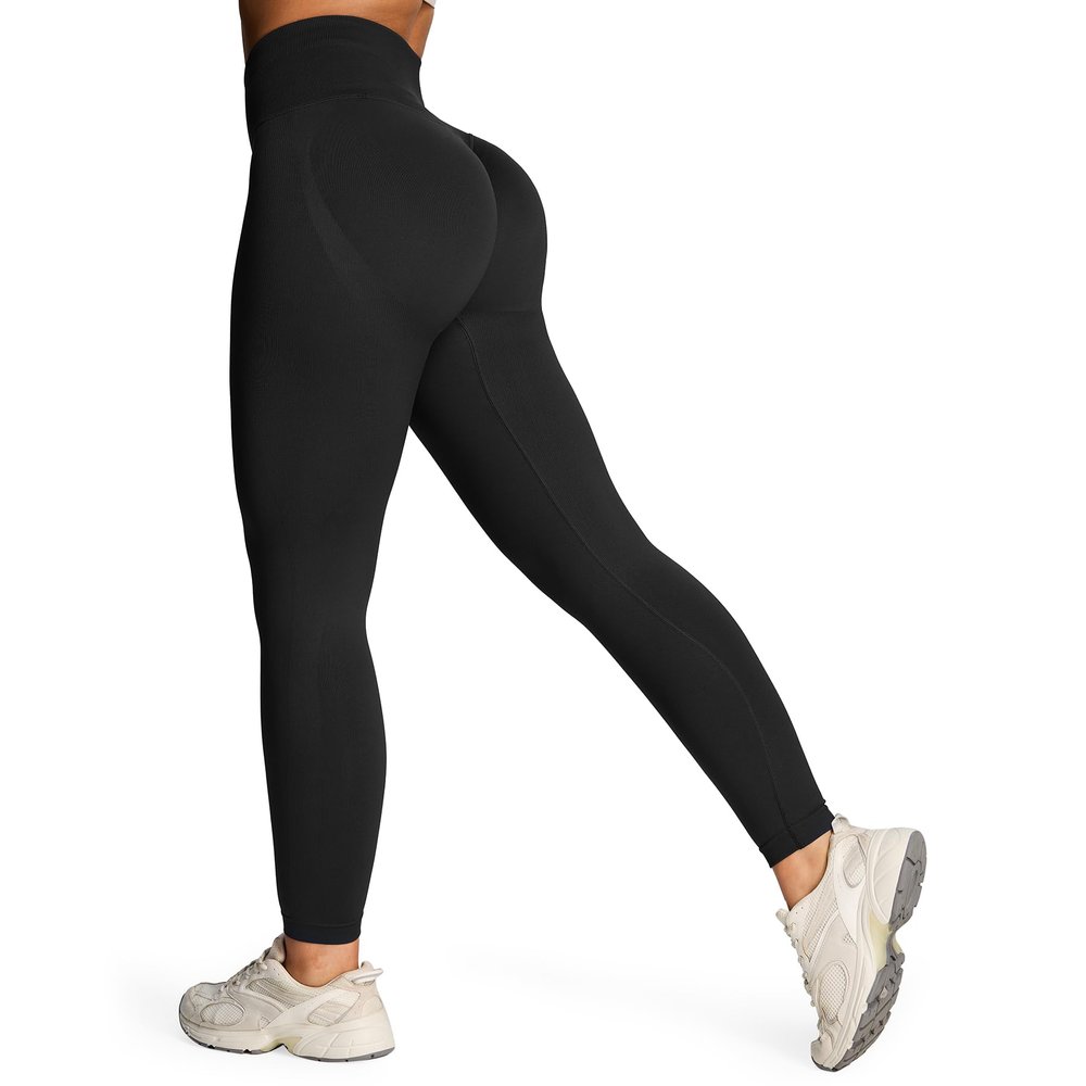 Aoxjox Workout Peach Contour Seamless Hidden Scrunch Butt Lift Leggings for Women Gym Yoga Pants 24" (Black, Medium)