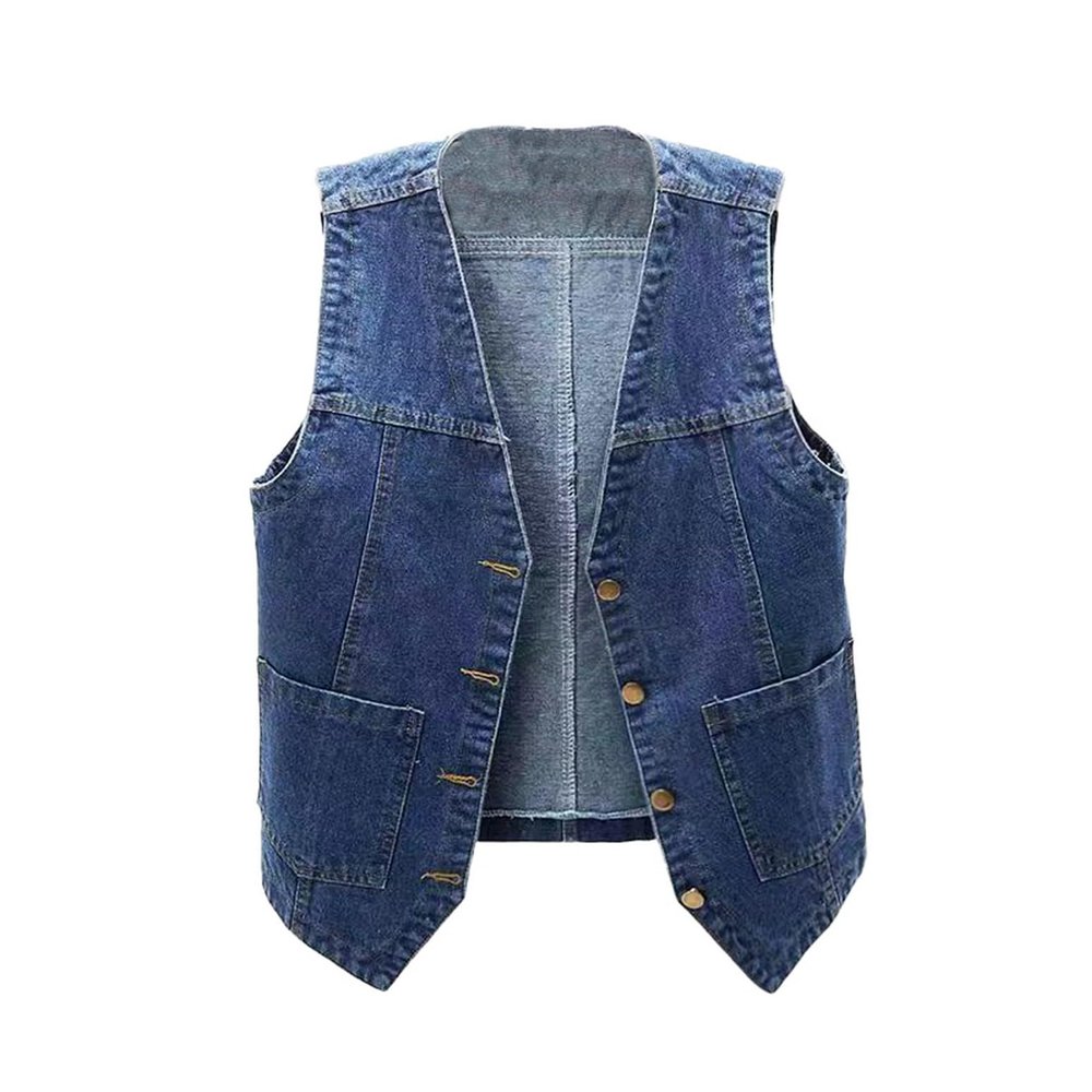 Homgro Women's Denim Vest Fall Sleeveless Button Western Top V Neck Cozy Travel Date Night Slimming Tank Top Dark Blue Large