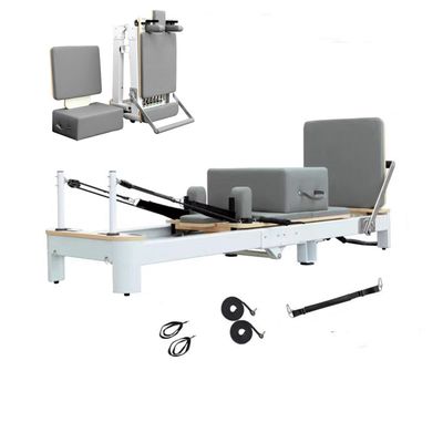 XJLKYMX Folding Pilates Reformer, Pilates Equipment with Sitting Box, Jump Board and Accessories, Compact at-Home Workout Machine | Smooth & Quiet | Max Weight 550 Lbs,Gray