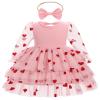 AFAVOM Toddler Girls Heart Print Tiered Tulle Dress Princess Glitters Pageant Tutu Dress Baptism Cake Smash Outfit Valentine's Day Ruffle Gown Wedding Flower Girl Dress Pink-Heart Print 9-12 Months