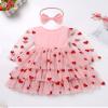 AFAVOM Toddler Girls Heart Print Tiered Tulle Dress Princess Glitters Pageant Tutu Dress Baptism Cake Smash Outfit Valentine's Day Ruffle Gown Wedding Flower Girl Dress Pink-Heart Print 9-12 Months view 2