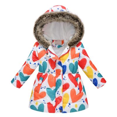 AIMAOMI Kids Boys Girls Floral Print Winter Coats Cotton Parka Hooded Warm Snowsuit Fur Hooded Down Windproof (D, 7-8 Years)