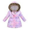 AIMAOMI Girls' Long Flower Printing Bowknot Winter Hooded Down Jacket Warm Winter Coats Hooded Snowsuit Kids (C, 5-6 Years) view 1