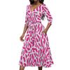 Curve Women's Gradient Leopard Print Dress 3/4 Sleeve V-Neck with Belt Midi Size Wrap Dress Spring Summer Autumn Party Beach Sundress with Pockets view 1