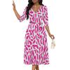 Curve Women's Gradient Leopard Print Dress 3/4 Sleeve V-Neck with Belt Midi Size Wrap Dress Spring Summer Autumn Party Beach Sundress with Pockets view 2
