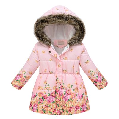 AIMAOMI Girl's Winter Coat Jacket Hooded Kids Toddler Floral Print Parka Outwear Warm Cotton Puffer Hooded (Pink, 4-5 Years)