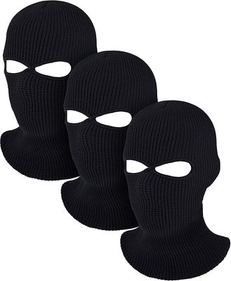 3 Pieces 2-Hole Ski Knitted Face Cover Winter Full Face for Outdoor Sports Ski Mask Warm Balaclava for Men Women