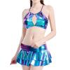 2 PCS Sexy Leather Outfits Shinny Lingerie Bra and Thong Set Nightclub Party Rave Bodysuit Costume for Women Blue view 1