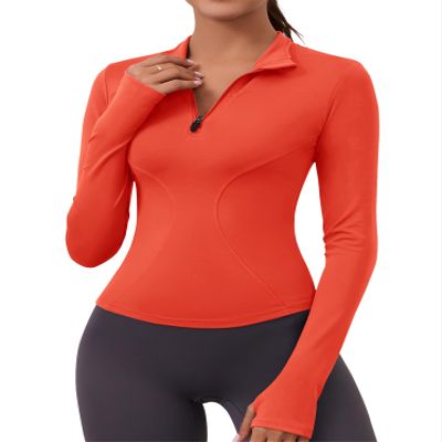 LOMON Long Sleeve Tops for Women Running Golf Athletic Shirts Workout Sports Active Crop Top Thumb Hole T-Shirts(Orange,Small)