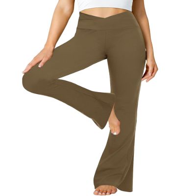 ZOOSIXX Black Flare Yoga Pants for Women, Crossover Soft Bootcut Leggings