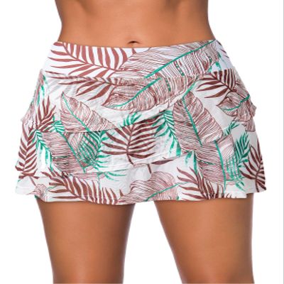 Aleumdr Women's Swim Skirt Swimsuit Bottom with Shorts Waistband Swimdress Ruffle Swim Bottoms Blue Flower XX-Large