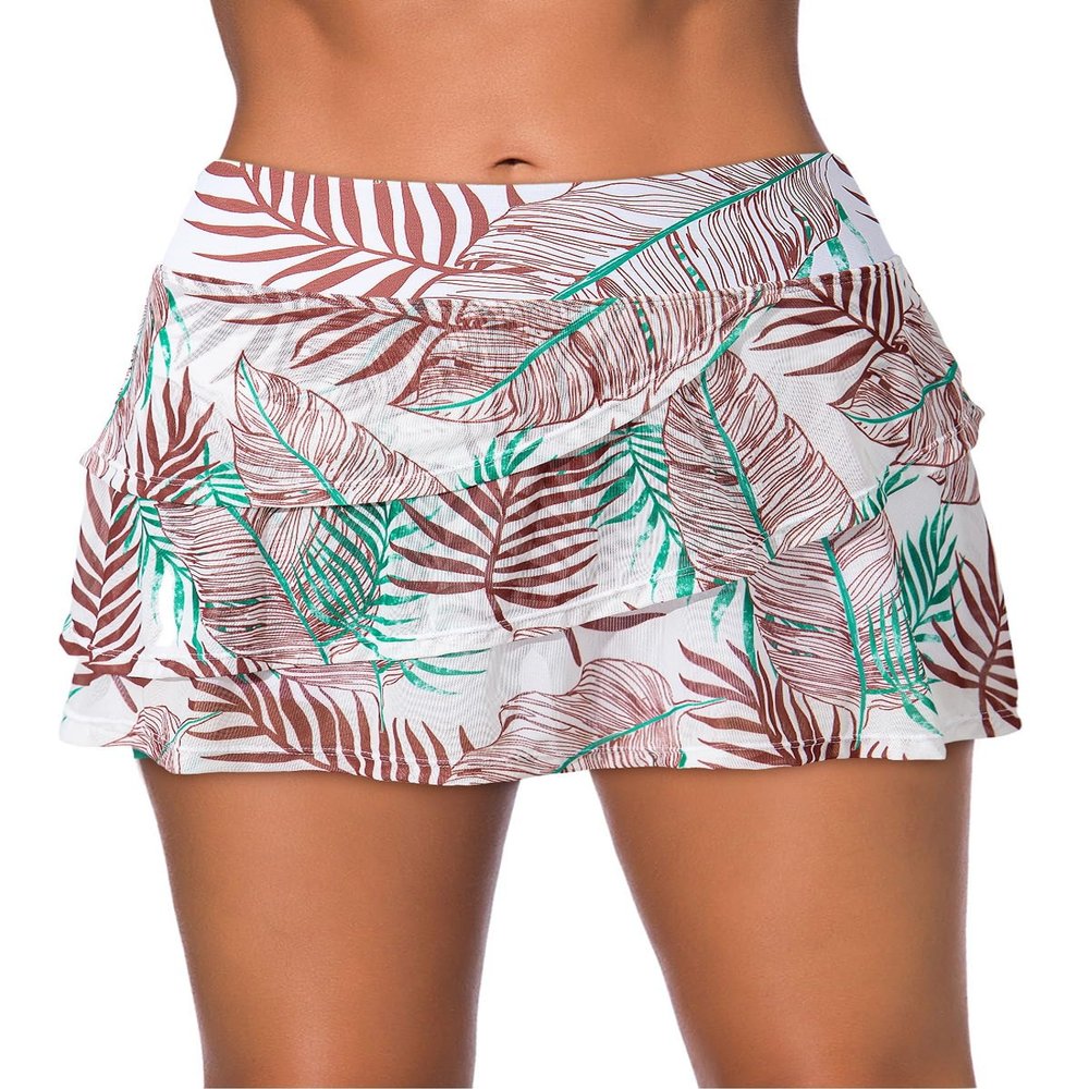 Aleumdr Women's Swim Skirt Swimsuit Bottom with Shorts Waistband Swimdress Ruffle Swim Bottoms Blue Flower XX-Large