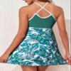 Aleumdr Women's Ribbed One Piece Swimsuits Modest Swim Dress Tummy Control Adjustable Straps Bathing Suit Swimwear with Pockets Green Floral Medium view 2